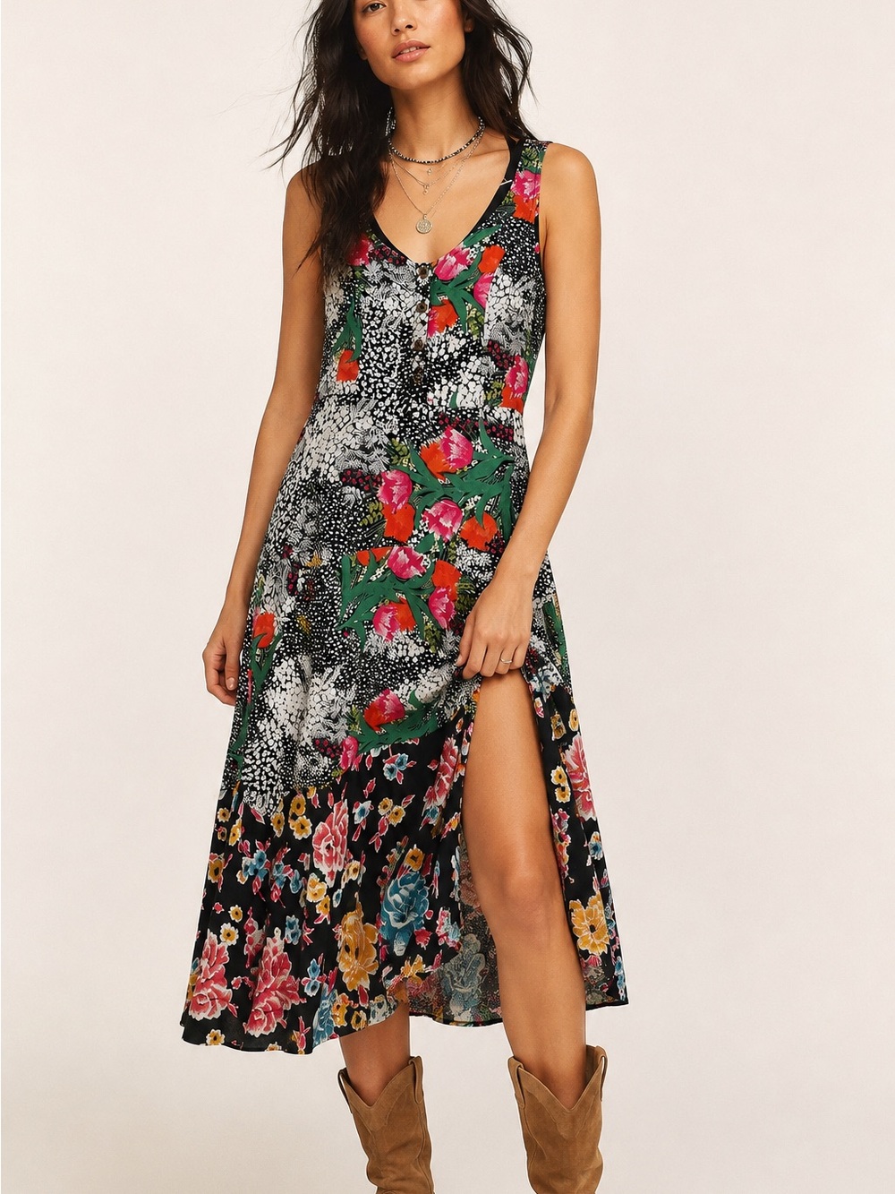 Maeve Anthropologie Patchwork Floral Midi Dress Size 2